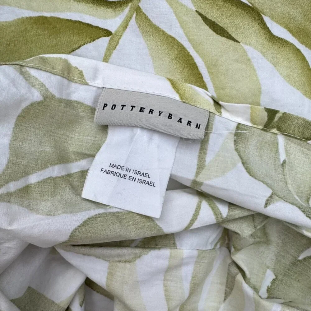 Pottery Barn Green Botanical Leaf Print Organic Cotton Duvet Cover Full/Queen